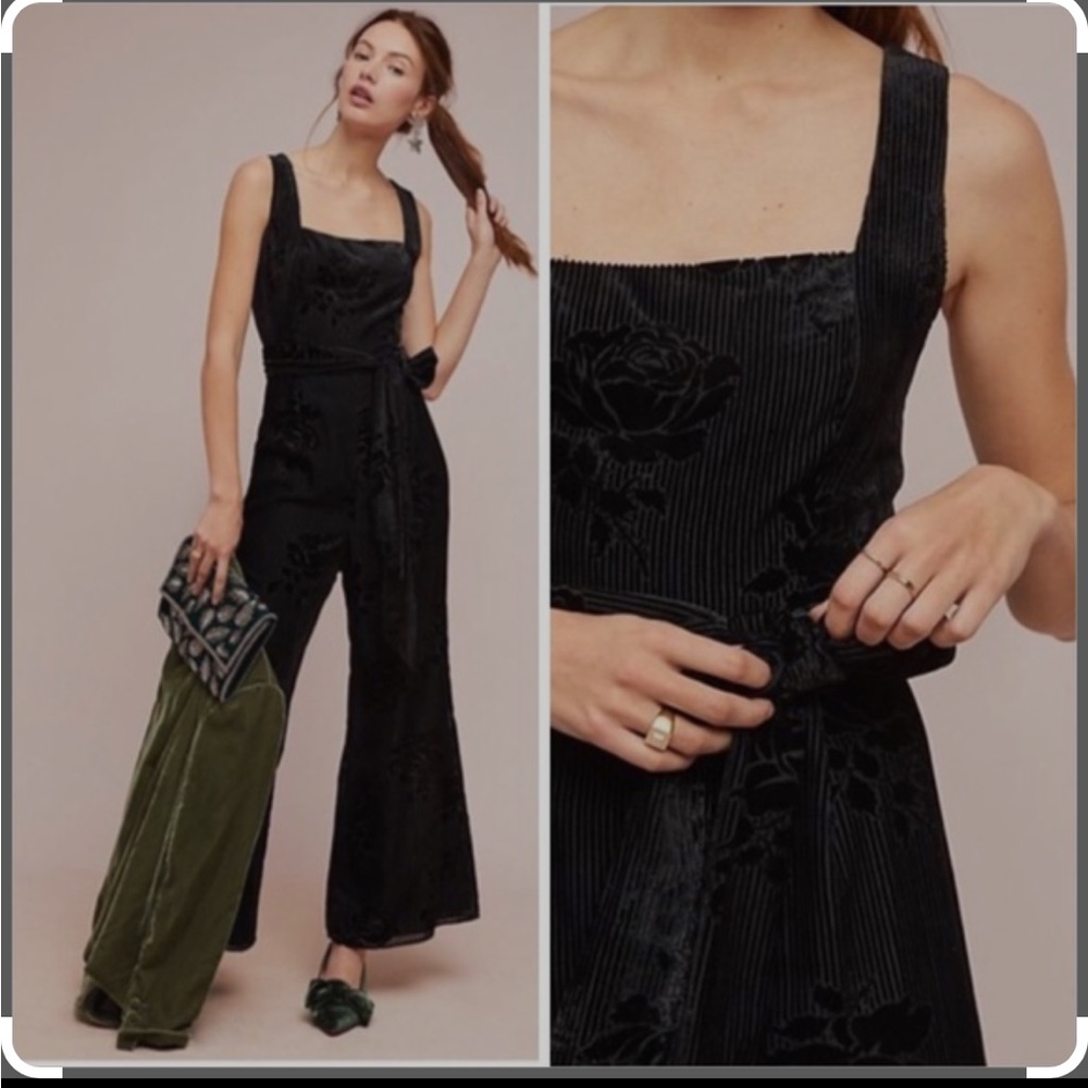 Anthropologie black velvet jumpsuit